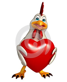 Hen cartoon character with heart