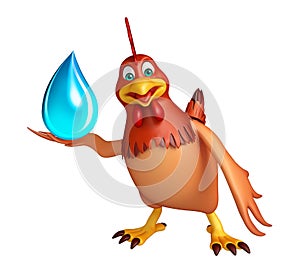 Hen cartoon character with water drop