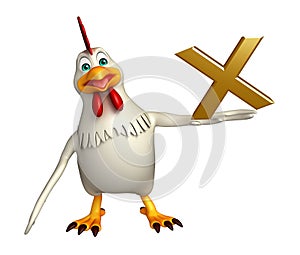 Hen cartoon character with wrong sign