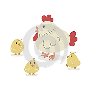 Hen and Chicks Pastel Cartoon