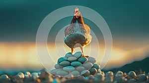 Hen on Egg Stack, Made with Generative AI