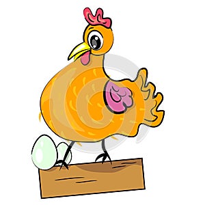 Hen with eggs cartoon illustration