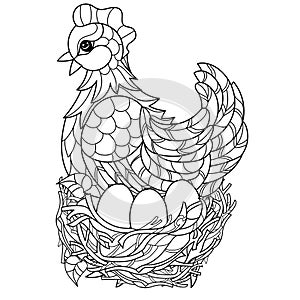 Hen. Hand drawn decorative farm animal