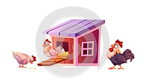 Hen house, chicken coop, cartoon roosters hencoop