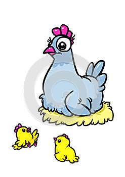 Hen mom mother hen plans little chicks children illustration