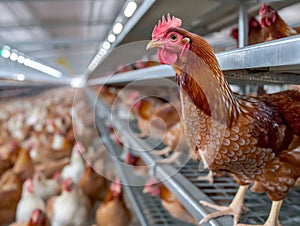 Hen Overlooking Poultry Farm