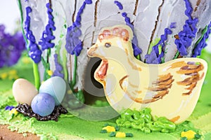 Hen and painted eggs, Easter