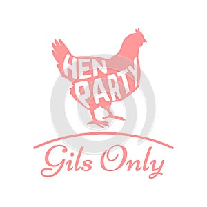 Hen party logotype with chicken silhouette and text