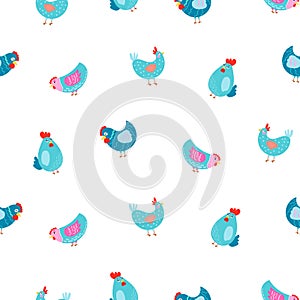 Hen rooster and chick. Seamless pattern