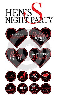 Hen`s Night Party Supplies Template. Hen;s Night Party Set, Wording Cards, photo