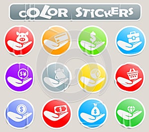 Hend and money color stickers