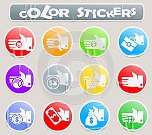 Hend and money color stickers