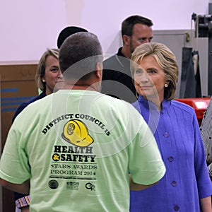 HENDERSON, NV - OCTOBER 14, 2015: Democratic U.S. presidential candidate & former Secretary of State Hillary Clinton shakes hands