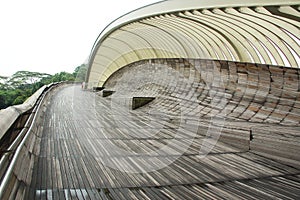 Henderson Waves. Amazing pedestrian wooden bridge curving and leading to a green park.