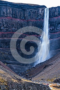 Hengifoss waterfall vertical composition long exposure