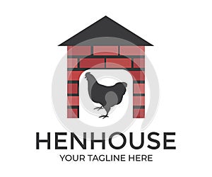 Henhouse, poultry farming flat logo design. Organic animal agriculture, hennery. Chicken farm vector design.