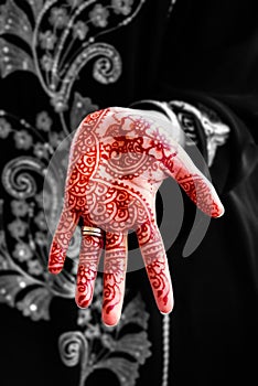Henna hand tattoo body art tradition black and white mix