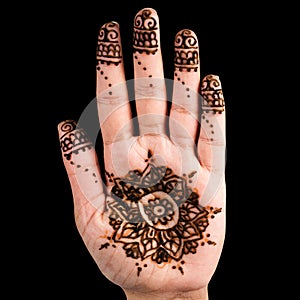 Henna hand tattoo decoration art clipping path square