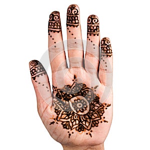 Henna hand tattoo decoration art clipping path square