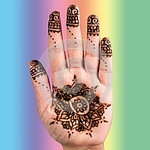 Henna hand tattoo decoration art clipping path square