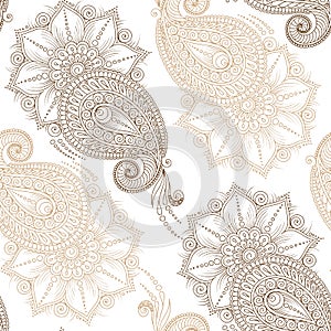 Henna Mehendy Doodles Seamless Pattern on a white background photo