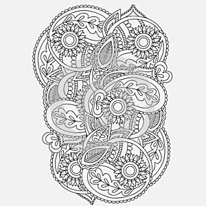 Henna Mehndi Card Template. Mehndi invitation design, Element for decoration invitations and cards, floral line art Paisley ornam