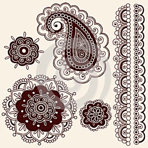 Henna Mehndi Flowers and Paisley Vector