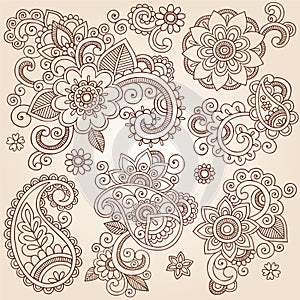 Henna Mehndi Paisley Flowers Vector Tattoo Illustr