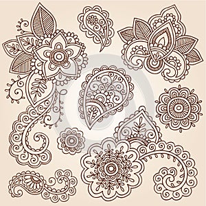 Henna Mehndi Tattoo Paisley Doodles Vector