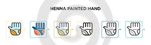 Henna painted hand vector icon in 6 different modern styles. Black, two colored henna painted hand icons designed in filled,