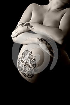 Henna on Pregnant Woman's Belly