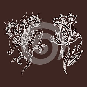 Henna tattoo brown mehndi flower doodle ornamental decorative indian design pattern paisley arabesque mhendi