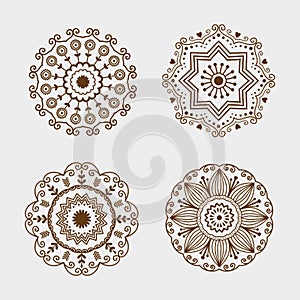 Henna tattoo brown mehndi flower template doodle ornamental lace decorative element and indian design pattern paisley