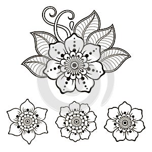 Henna tattoo flower template and border. Mehndi style. Set of ornamental patterns in the oriental style