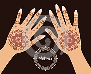 Henna tattoo. Mehandi in hand