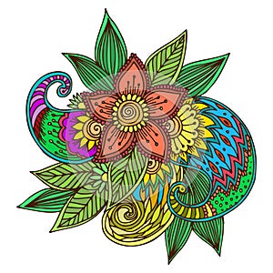 Henna tattoo mehndi flower doodle ornamental decorative indian design pattern paisley arabesque mhendi embellishment photo