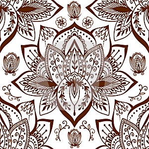 Henna tattoo mehndi flower doodle ornamental decorative indian design seamless pattern paisley arabesque embellishment