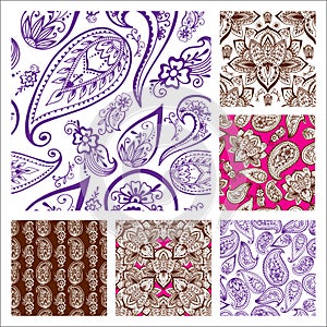 Henna tattoo mehndi flower doodle ornamental decorative indian design seamless pattern paisley arabesque embellishment