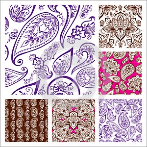 Henna tattoo mehndi flower doodle ornamental decorative indian design seamless pattern paisley arabesque embellishment photo