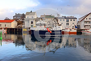 HENNINGSVAER, NORWAY, FEBRUARY 20, 2022: Henningsvaer harbor in Lofoten Archipelago, Europe.