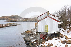 HENNINGSVAER, NORWAY, FEBRUARY 20, 2022: Henningsvaer harbor in Lofoten Archipelago, Europe.
