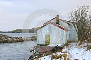 HENNINGSVAER, NORWAY, FEBRUARY 20, 2022: Henningsvaer harbor in Lofoten Archipelago, Europe.