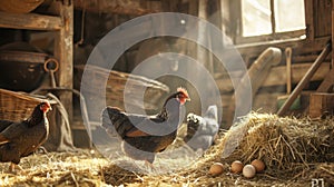 The hens in the barn. AI generated photo