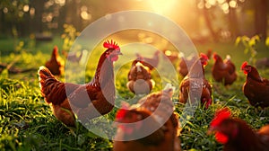 The hens on the meadow.AI generated image