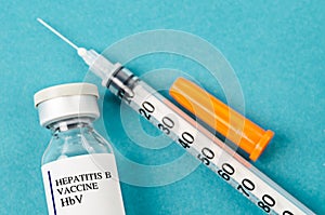 Hepatitis B HBV vaccine vial with syringe