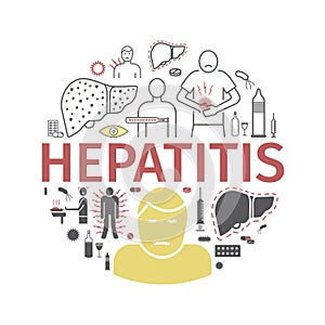 Hepatitis line icon Infographics. Vector signs for web graphics.