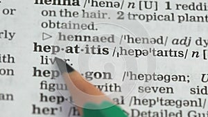 Hepatitis, word definition on english dictionary page, severe disease awareness