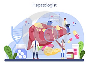 Hepatologist concept. Doctor make ultrasound liver examination.