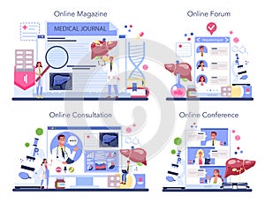 Hepatologist online service or platform set. Doctor make ultrasound