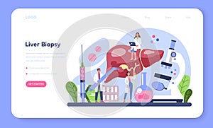 Hepatologist web banner or landing page. Doctor make biopsy